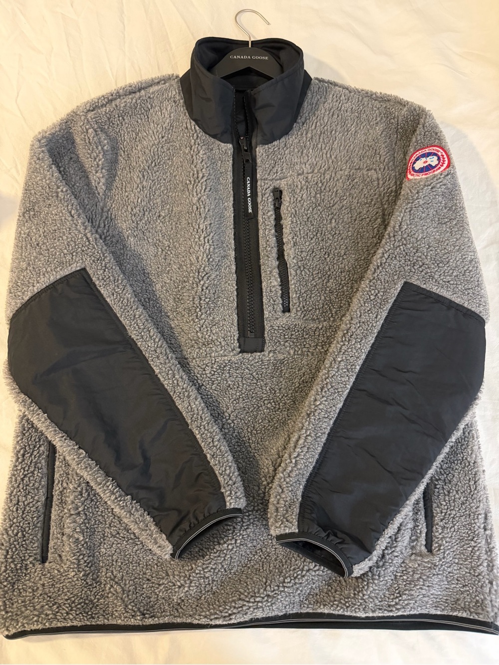 Canada Goose Gray Sherpa Half-Zip Pullover with Black Reinforced Panels
